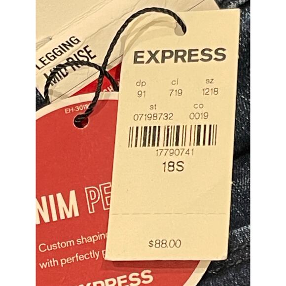 NWT EXPRESS Denim Jeans Mid Rise Stretch Legging 18S Blue - Picture 11 of 11